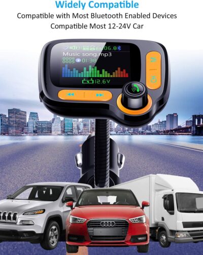 TSNAM Bluetooth FM Transmitter Car Adapter,Support Wireless Handsfree Call and MP3 Music/APP Audio Play,1.8" Color Screen,3 USB Charger,3.5mm AUX Port,Compatible with iPhone,iPad,Samsung and More - Image 7