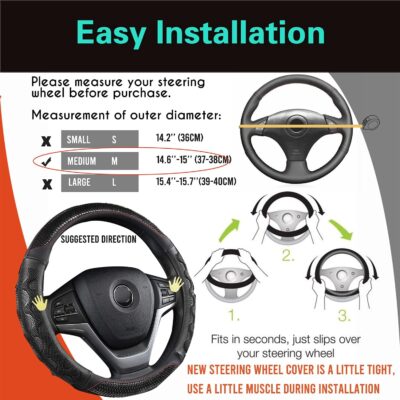 PINCTROT Steering Wheel Cover Great Grip with 3D Honeycomb Anti-Slip Design, Universal 14.5-15 Inch (Black/Red Stitch) - Image 6