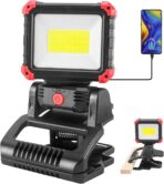 LED Rechargeable Work Light with Clamp, 2100LM Super Bright COB Magnetic Work Light with 3 Light Modes, 270° & 180° Rotation, Waterproof, Perfect for BBQ, Jobsite, Workshop, Car Repairing