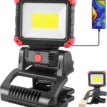 LED Rechargeable Work Light with Clamp, 2100LM Super Bright COB Magnetic Work Light with 3 Light Modes, 270° & 180° Rotation, Waterproof, Perfect for BBQ, Jobsite, Workshop, Car Repairing