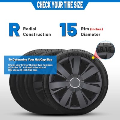 AUTOWIKI (4-Pack) Premium 15" Wheel Rim Cover Hubcaps OEM Style Replacement Snap On Car Truck SUV Hub Cap - 15 Inch Set, Abs,Steel, Acrylonitrile Butadiene Styrene(Black Matte) - Image 2