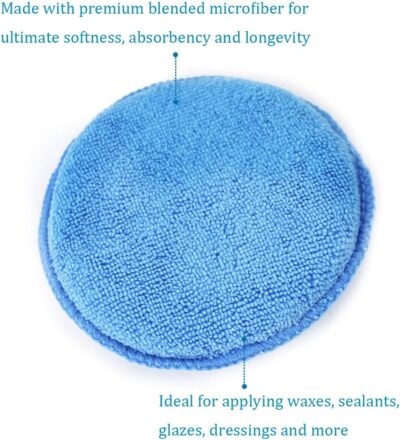 AutoCare Microfiber Wax Applicator, Ultra-Soft Pads with Finger Pocket for Cars, Foam Sponge (Blue, 5" Diameter, Pack of 10) - Image 5