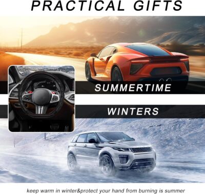 Car Steering Wheel Cover, 15 Inches Leather Comfy Grip Steering Wheel Protector with 3D Honeycomb, Anti-Slip D-Shaped Wheel Wrap Cover for Most Vehicles, Car Accessories (Black) - Image 6