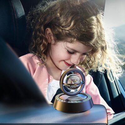 Kwak’s Solar-Powered Rotating Car Decoration – Auto-Spinning Crystal Ball with Subtle Scent, Refillable Air Freshener Pad for Dashboard (Black-1) - Image 7