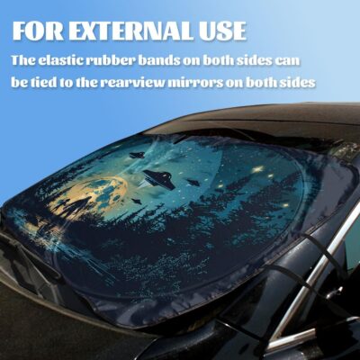 Bigfoot Alien Car Windshield Sunshade - Folding Moon UFO Trees Heatshield Front Window Sun Shade Visor Protector for Sedan Truck SUV - 59" L x 31.5" W - Image 3