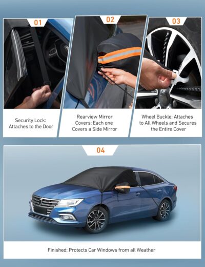 AstroAI Car Windshield Snow Cover, Windshield Cover for ice and Snow, Frost Windshield Cover for Ice, 2*Removal Side Mirror Protector, Windproof UV Sunshade Cover for Cars, SUVs, Vans - Image 7