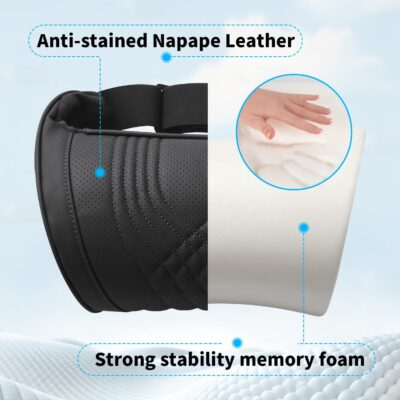 Car Neck Pillow for Driving Memory Foam Headrest Nappa Leather Head Rest for Most Cars SUV Home Office Traveling - Image 3