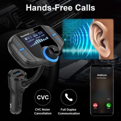 Sumind 2026 Upgraded Wireless Bluetooth Car Adapter FM Transmitter, 1.7'' LCD Display, Flexible Gooseneck, 20W QC3.0&Dual USB Ports, AUX Input/Output for Hands-Free Call, Micro /TF Card(Black,Normal) - Image 7