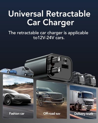84W Upgraded Retractable Car Charger Adapter for iPhone 17,4 in 1 Fast Charging Car Phone Charger,USB C Car Truck Accessories,Road Trip Essentials Gift for Men for iPhone 17/16/15,Galaxy S26,Pixel 10 - Image 9
