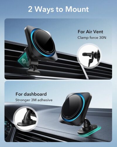 ESR for 15W MagSafe Car Mount Charger with CryoBoost, Phone Cooling MagSafe Car Charger, Air Vent/Dashboard Wireless Charging for iPhone 17e/17/16/15/14/13/12, S26/S25 Series, Pixel 10, Fast Charger - Image 7