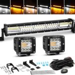 Auxbeam 22 Inch 120W LED Light Bar 2PCS 3 Inch 96W LED Pods, Amber White Fog Light 6 Modes Strobe Lights for Work Truck, Spot Flood Combo Off Road Driving Lights for Jeep ATV Utv Auto
