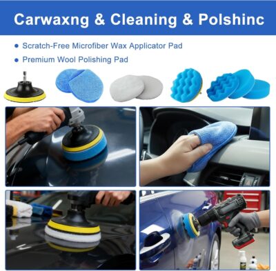32-Piece Car Detailing Kit with Drill Brush Attachments & Polishing Pads – Professional Auto Detailing Brushes, Wheel & Tire Cleaning Tools with Storage Bag (Blue) - Image 5