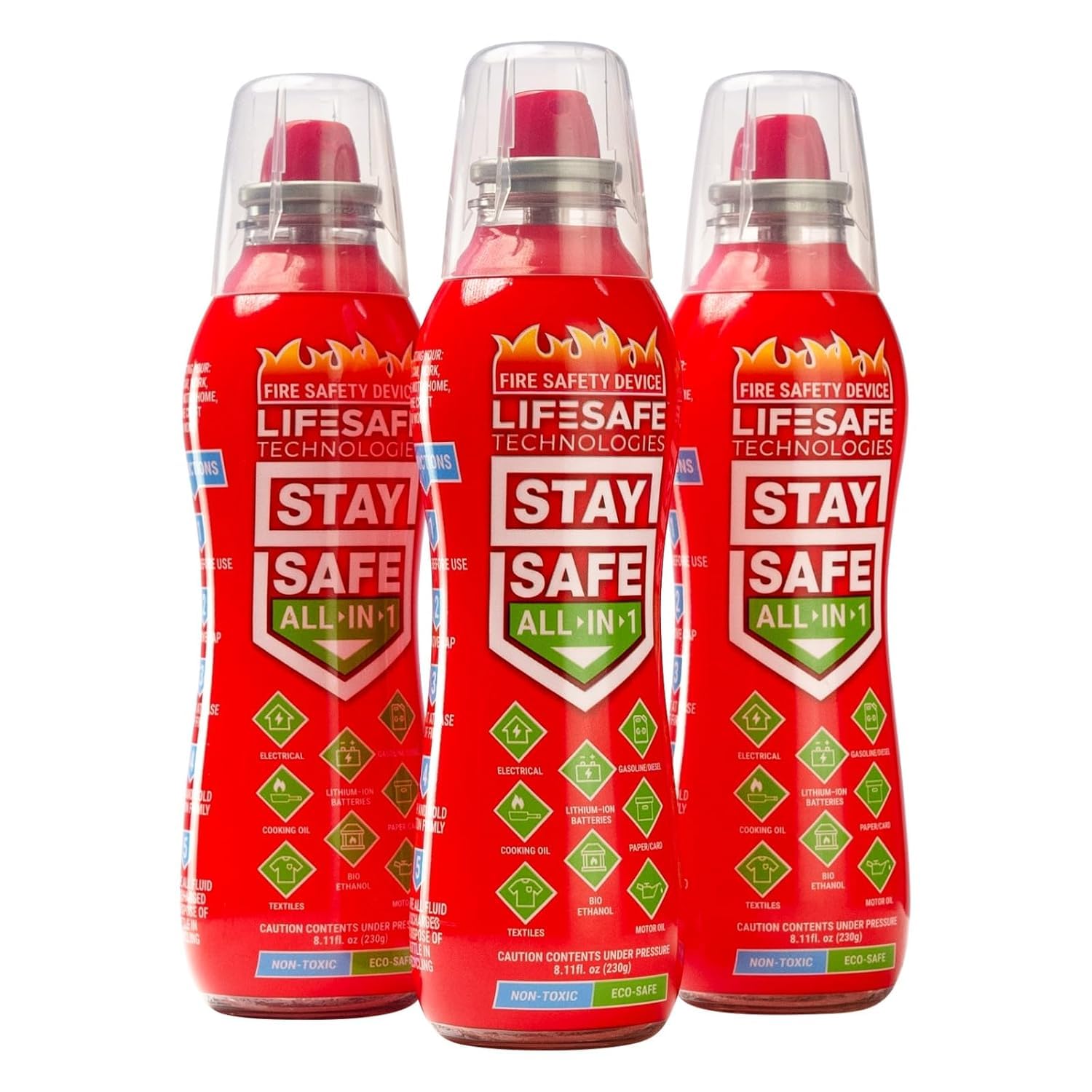 71kpYegXY7L._SL1500_.jpg LifeSafe Technologies StaySafe All-in-1 Portable Fire Extinguishing Spray | Compact Fire Spray Smothers 10 Types of Fires | Non-Toxic, Non-Hazardous & Eco-Friendly for Home, Kitchen and Garage - Image 1