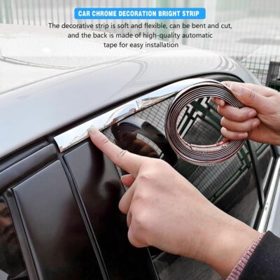 Car Chrome Trim Molding, 16Ft 1/2" Scratch-Proof Vehicle Body Side Trim Strip, Auto Interior Exterior Decorative Protection Trimming, Universal for Motor Truck RV Door Window Bumper - Image 5
