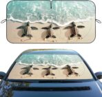 Summer Car Windshield Sun Shade - Baby Sea Turtles Beach Wave Design - UV Blocking Front Window Sunshade for Sedan, Truck, SUV - 59" L x 31.5" W