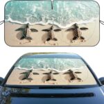 Summer Car Windshield Sun Shade - Baby Sea Turtles Beach Wave Design - UV Blocking Front Window Sunshade for Sedan, Truck, SUV - 59" L x 31.5" W