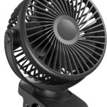 Koonie Portable Clip On Fan, Small Rechargeable Battery Operated, 3 Speed Mini clamp Fan With LED Display, 360° Rotate Personal Cooling Desk Fan for Stroller Bed Travel Camping Golf Gym