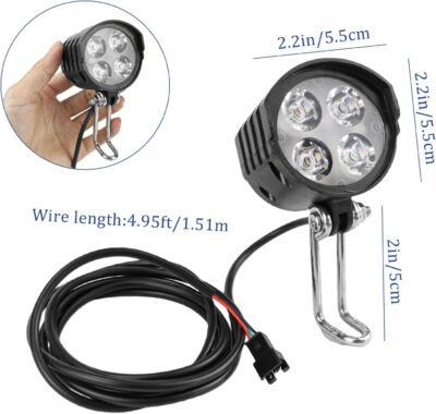 12W Super Bright Electric Bike Headlight, 36V-60V Universal LED Front Bike Light for Ebike, Scooter, Electric Dirt Bike Road Bike - Easy Install Night Riding Light with Horn - Image 2