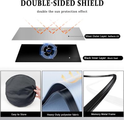 Universal Fit Car Windshield Shade,Car Windshield Sun Shade with Double-Sided Fabric,Foldable Sunshade Windshield 33"*64.5" - Image 7