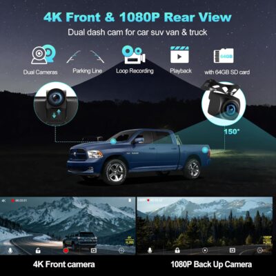 Portable Apple CarPlay Screen for Car, 10.26“ Wireless CarPlay & Android Auto Touch Screen Voice Control Navigation, 4K Dash Cam & 1080P Backup Camera DVR Recording Plug & Play for Car Truck - Image 3