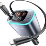 iPhone Car Charger, Retractable Fast USB C Phone Charger, 4 in 1 Cigarette Lighter Adapter with 2 Cables 25 Inch and 2 USB Ports, Multi Port USB Car Charging for iPhone 17/16/15/14/13/Pro Max