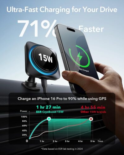 ESR for 15W MagSafe Car Mount Charger with CryoBoost, Phone Cooling MagSafe Car Charger, Air Vent/Dashboard Wireless Charging for iPhone 17e/17/16/15/14/13/12, S26/S25 Series, Pixel 10, Fast Charger - Image 3