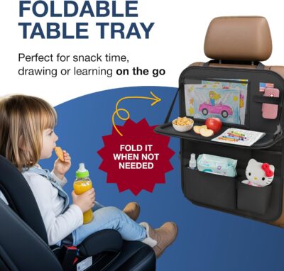 Car Backseat Organizer with Tablet Holder (2-pack) - Updated 2025 Oxford 600D Car Storage Organizer, Foldable Car Tray Kids, Road Trip Essentials, Back Seat Protector Kick Mats, Travel Accessories - Image 4