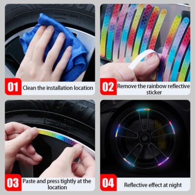 20Pcs Car Wheel Hub Reflective Sticker,Reflective PVC Wheel Eyebrow Stickers, Night Safety Warning, Anti-Scratch, Waterproof, Outdoor Use - Image 7