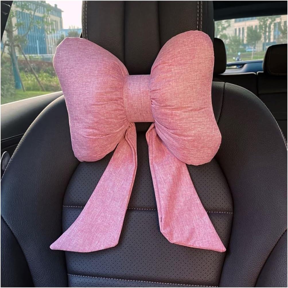 71lHJPoFQL._AC_SL1200_.jpg Bow Car Headrest Pillow, Breathable Memory Foam Vehicle Neck Pillow with Adjustable Strap, Ergonomic Auto Neck Support Cushion for Pain Pressure Relief, Universal for Most Cars (Pink) - Image 1