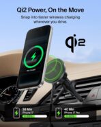 Belkin Wireless Car Charger, Magnetic Car Vent Mount w/ 3.3ft USB C Cable, Qi2 MagSafe Compatible Fast Charging iPhone Charger for iPhone 17, Galaxy S26, Pixel 10, & More - Travel Accessories - Black - Image 2
