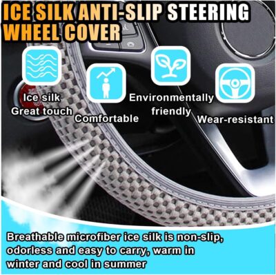 Stretch Elastic Steering Wheel Cover, All-Season Comfort, Warm in Winter & Cool in Summer, Universal 15 Inch Microfiber Breathable Ice Silk, Anti-Slip, Odorless, Easy Carry, Fit Car, SUV (Grey) - Image 3
