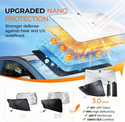 DooGooCoo Windshield Sun Shade Umbrella for Ford F150 Accessories 2015-2025 2026, UV Block F150 Sun Shade for F-150 Truck Sunshade for Car Windshield, Heat Shield Sunshade for Ford Front Windshield. - Image 5