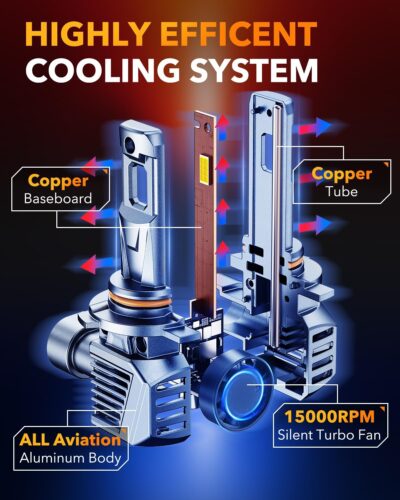 OXILAM H11/H8/H9 LED Bulbs, 70,000LM 1300% Brighter 6500K Cool White Driving Bulbs, 60,000Hrs Lifespan, IP68, 1:1 Size, Anti-Flicker Fog Light, Plug & Play, Pack of 2 - Image 3