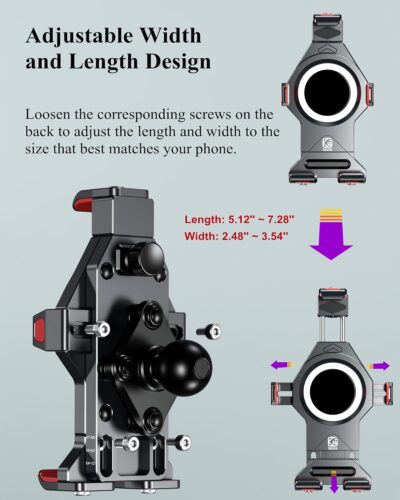 BRCOVAN 1'' Ball Aluminum Alloy Phone Mount Holder with Vibration Dampener, for Motorcycle ATV UTV Car Bike Boat Truck Scooter Fit for RAM Mounts B Size 1'' Ball Double Socket Arm, for 4.7-7.2'' Phone - Image 5