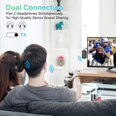 Bluetooth Transmitter Receiver, 2-in-1 V5.3 Wireless Adapter for Airplane, TV, PC, Gym, Switch. Supports up to 2 AirPods/Headphones. Audio Receiver for Car/Home Stereo,with AptX Low Latency & HD - Image 4