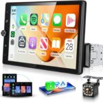 MAHVEC 10.4'' Single Din Car Stereo with Wireless CarPlay Android Auto, HD Rotation Touchscreen Radio with Bluetooth, USB, Mirror Link, SWC, Car Play, FM/RDS Radio, Backup Camera