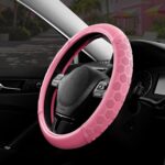PIC AUTO Massage Steering Wheel Cover, Pink Football Pattern Material Spliced & Pink Leather Car Steering Wheel Cover, Car Steering Cover, Universal Fit 14.5"-15.5" for Cars, Trucks, Van, SUVs