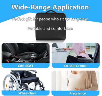 YOUFI Extra Thick Large Seat Cushion -19 X 17.5 X 4 Inch Gel Memory Foam Cushion with Carry Handle Non Slip Bottom - Pain Relief Coccyx Cushion for Wheelchair Office Chair (Black (1PACK)) - Image 8