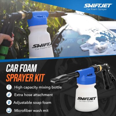 SwiftJet Car Wash Foam Gun + Microfiber Wash Mitt - Foam Cannon Works with Any Soap - Garden Hose Car Foam Sprayer - Car Wash Kit - Car Accessories Foam Blaster (Blue Foam Gun with Mitt) - Image 5