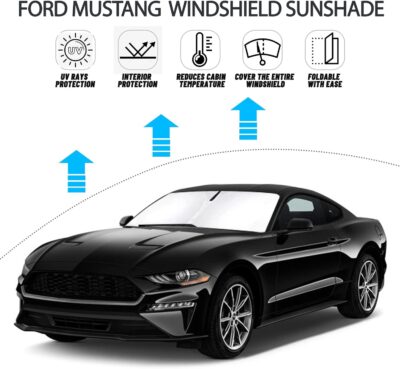 D-Lumina Windshield Sun Shade for 2015-2025 Fo-rd Mustang Accessories (NOT for Fo-rd Mustang Mach-E), Front Window Sunshade Sun Visor Protector Block UV Rays Heat, Foldable 2 Layers 210T Material - Image 2