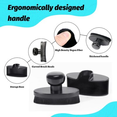 Yoseng Tire Shine Brush - Curved Brush Head & Large 3.8'' Tire Dressing Applicator with Storage Stand for Automotive Detailing, Car Enthusiasts, DIY Users (Vegan, Washable, Black) - Image 4