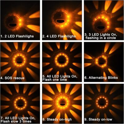 USB C Rechargeable LED Road Flares Emergency Lights with Magnetic Base, 9 Strobe Options Roadside Emergency Warning Car Safety Beacon Flashing Disc Flare Kit for Vehicles & Boat, 3 Pack - Image 4