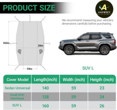 Half Car Cover for SUV, Sunroof & Windshield Cover for Ice and Snow, Hail Protector with Cotton Liner, Waterproof Roof Car Cover for All Weather Sun Rain Dust Protection - Image 5