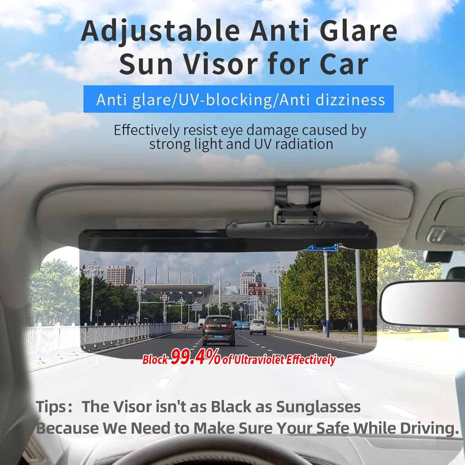 71lybbQ4S-L._AC_SL1500_.jpg Sun Visor Extender – Sun Blocker for Car – Anti-Glare Non-Polarized Car Visor Extender – Glare Guard Car Visor Extension for Night Driving, Universal Angle Adjustable UV 400 Protector - Image 1
