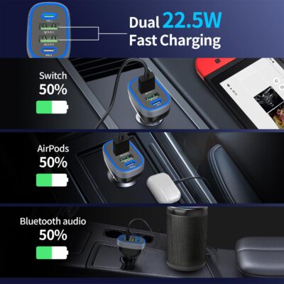 USB C Car Charger, Meagoes 4 Ports 90W Super Fast Charging, Dual 45W USBC & QC3.0 USB 12V Cigarette Lighter Adapter for iPhone 17 Air 16 15 iPad Tablet Google, Samsung S26 Android Type C Cell Phone - Image 4