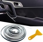 Car Interior Trim Strips,Universal 33ft Car Electroplating Decoration Styling Door Dashboard, Flexible Interior Trim Accessories with Installing Tool(Silver)