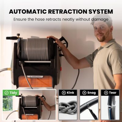 Giraffe Tools Grandfalls Retractable Pressure Washer Pro, Wall Mount Pressure Washer, Electric Power Washer, Automatic Rewind, Max 2900PSI 2.2GPM, Dark Silver Case with 100ft Pressure Hoses - Image 2