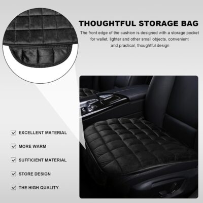 Car Seat Cushion, Soft Plush Auto Seat Cover with Non-Slip Silicone Bottom & Storage Pocket, Universal Breathable Vehicle Seat Cushion Pad for Car Truck SUV, Black - Image 4