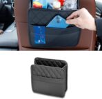 Car Seat Back Hanging Bag, PU Leather Automotive Seat Back Organizer, Multipurpose Vehicle Travel Essentials Accessories for Kids & Adults, Universal for Most Cars (Black)