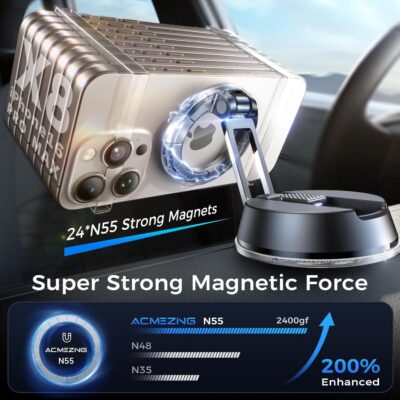 ACMEZING NeverFall Car Phone Holder for MagSafe [78+LBS Ultra Grip | 2400gf Magnetic Power] 360° Foldable Car Mount Cell Phone Holders for Your Car for iPhone 17-12 & All Speakerphones, Carbon Fiber - Image 5